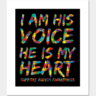 I Am His Voice He is My Heart Shirt Support Autism Awareness Posters and Art